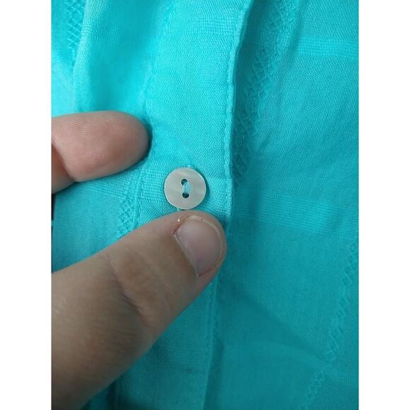 Catherine's Woman 1XWP Blouse Aqua Window Pane Long Sleeve Collared Button - Picture 4 of 11